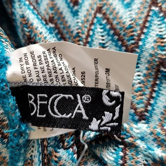 BECCA Blue Jacquard Crochet Beach Pants Size M Drawstring Wide Leg Slit - Picture 5 of 7